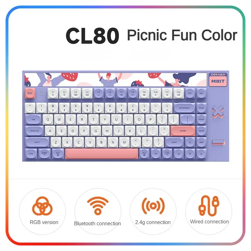 Mikit 트라이 모드 무선 블루투스 기계식 키보드, 로우 프로파일 TTC 축 83 키, 핫 스왑 RGB 백라이트 게임용 키보드 선물, CL80
