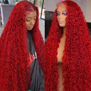 RED Deep Curly Wigs Human Hair 99J 13x4 13x6 Hd Lace Frontal Wig Colored Water Wave Lace Front Wig for Women 30 36 38 Inch 1
