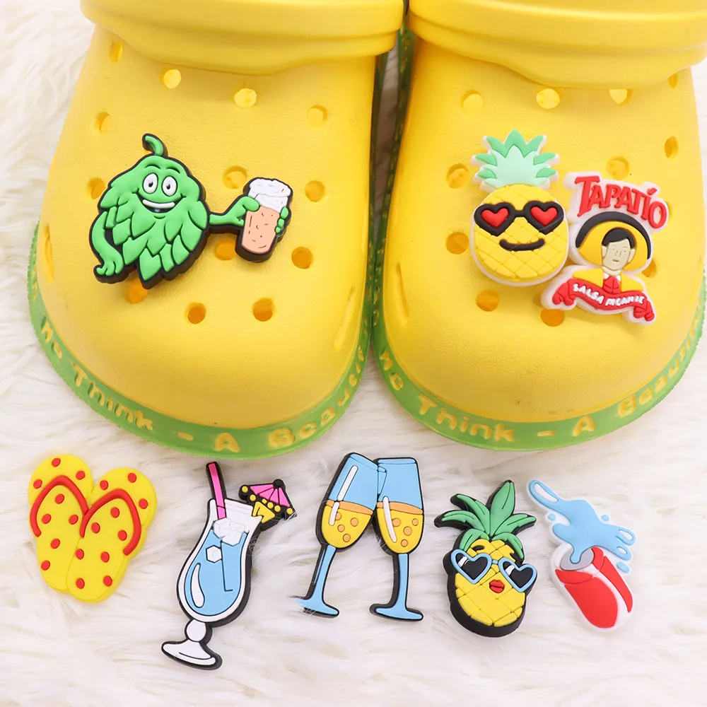 

8pcs PVC Drinks Pineapple Tapatio Fruit Kids Shoe Decorations Slippers Garden Shoes Accessories Fit Croc Jibz Charm Backpack