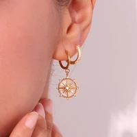 E.B.belle Natural Mother Of Pearl Star Charm Stainless Steel Earrings  18K Gold Plated Rhinestone Shiny Party Girls Accessoreis - Image 3