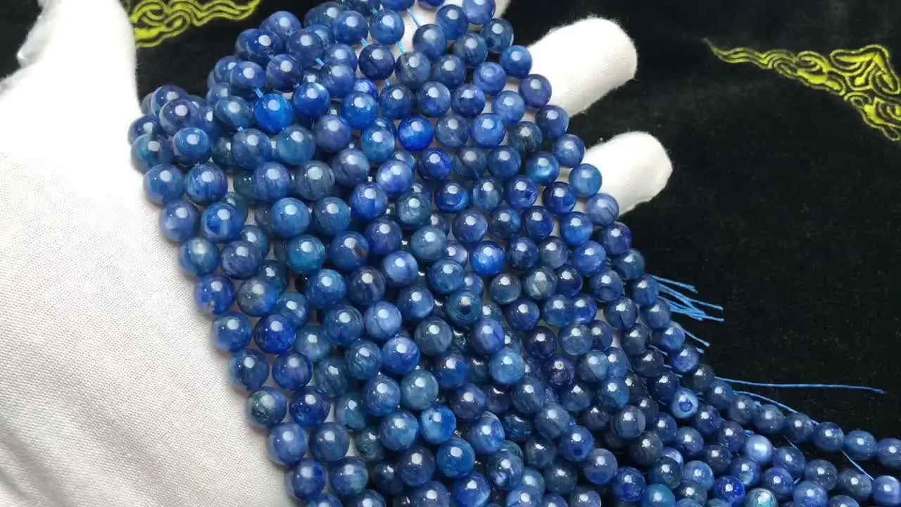 10x Kyanite Round Beads 6mm-6.5mm - Medium To Dark Blue, Smooth Finish, 1mm Hole, Unbranded