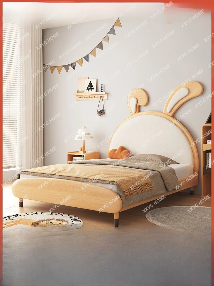 

Solid Wood Children's Bed 1.2 M Small Apartment Boy Bedroom Girl Princess Bed Ins Wind Net Red Girl Rabbit Bed