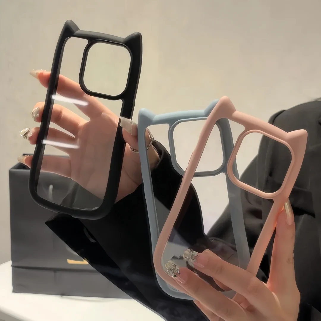 Cute Cat Ear Transparent Case For iPhone 17Air 12 13 thumbnail 6