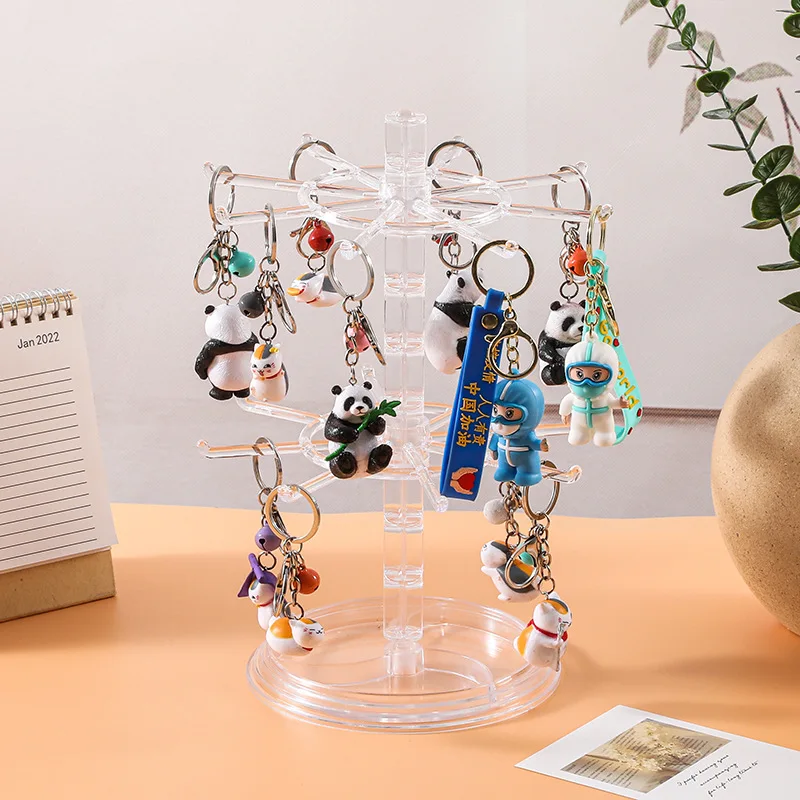 Keychain Hanger Pendants Display Rack Storage Rack Rotatable Rack Hair Ring Rope Desktop Finishing Holder For Earrings Watch bamboo three layers bracelet watch displays stand bracelet watch necklace head rope storage rack hair ring jewelry displays