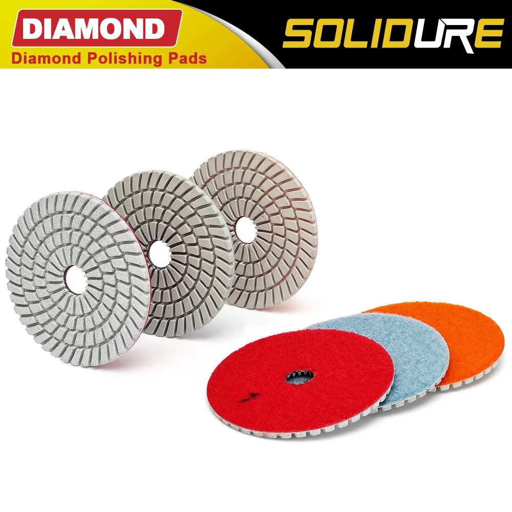 3pcs/set 100mm 4 inch wet diamond 3 step polishing pads for granite,marble and Engineered stone 3pcs m10 vacuum brazed diamond stone core drill bit slotting trimming angle grinder clearing granite marble brick profile router