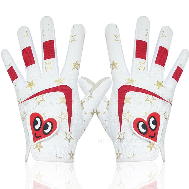 Kids golf gloves 1 pair PU Leather anti-slip sports glove white blue red lovely design for boys girls teen ages new breathable 2