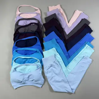 UETEEY 2pcs Leggings Set Seamless Yoga Set Women Halter Sports Bra Workout Scrunch Leggings Gym Sets Fitness Suits Activewear 1