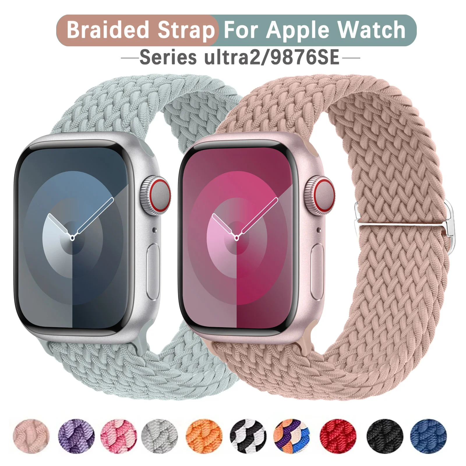

Ремешок Плетеный для Apple watch band 40 мм 41 мм 44 мм 45 мм 49 мм 38 мм, эластичный нейлоновый браслет для iWatch series se 3 5 6 7 8 9, ультратонкий