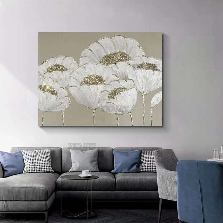 

Hand-painted Thick White Acrylic Tulip Flowers Oil Painting Largeg Wall Poster Canvas Artwork Modern Murals Art For Hotel