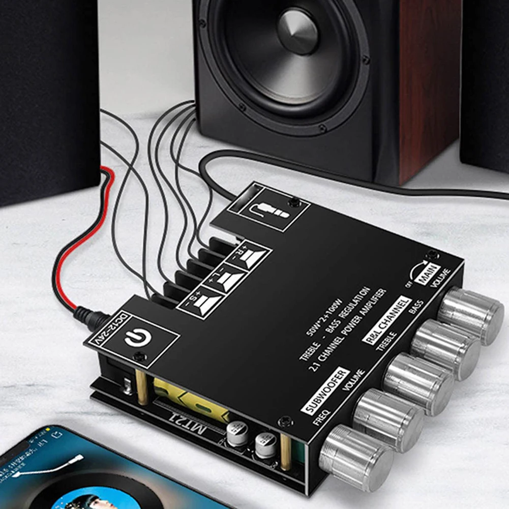 2.1 Channel Bluetooth-Compatible Amplifier Board BT 3.5mm AUX 50Wx2+100W Power Amplifier Module for DIY BT Speaker Home Theater