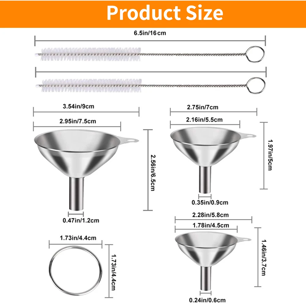 3/5 Stück Küchen trichter aus Edelstahl setzen Metall trichter in Lebensmittel qualität zum Befüllen von Flaschen, kleine Trichter für Gewürze mit ätherischen Ölen