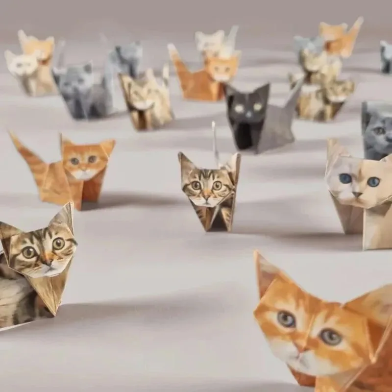 DIY Paper Cats 50 Sheets Origami Paper Handmade Cat Dog Dinosaur Fun Art Craft Folding Animal Folding Set