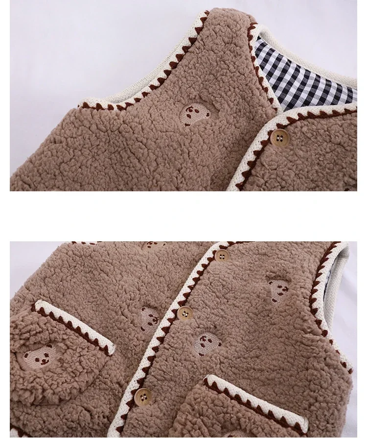 Autumn Winter Baby Cashmere Vest Girls Sleeveless Embroidery Coat Boys Windproof Cardigan Infant Wool Vest Newborn Warm Clothes