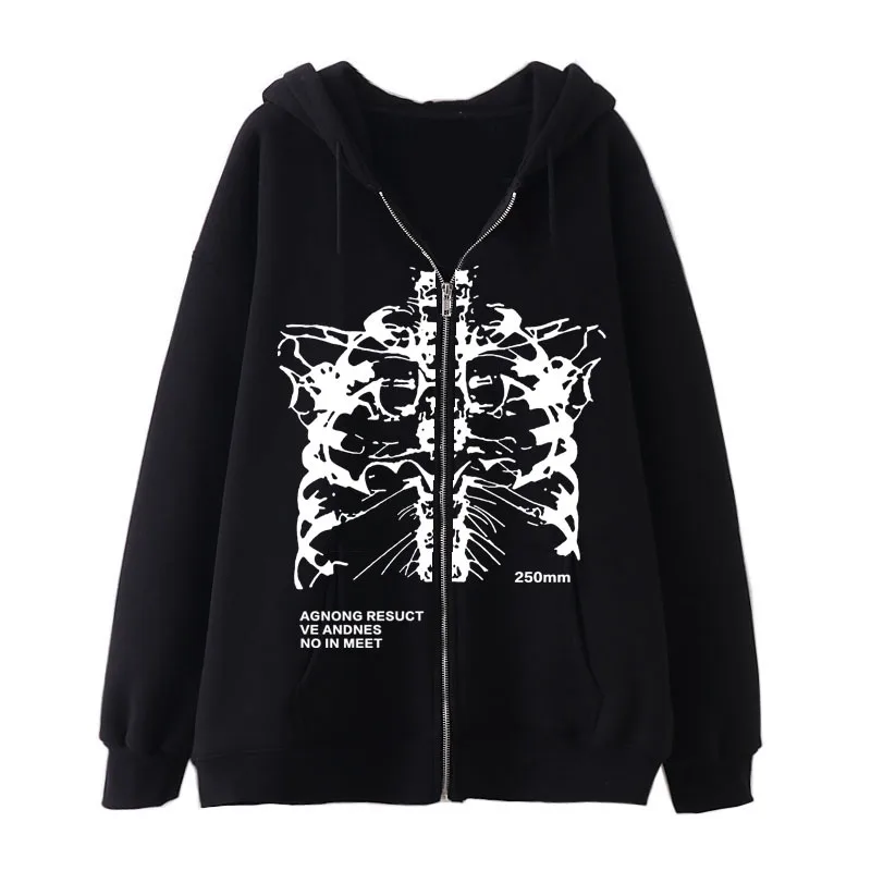 

Kpop Gothic Dark Style Cotton Skeleton Hoodie O-neck Y2k Harajuku 90S GirlS BOY Oversize Cheap Zipper Streetwear for Man Women