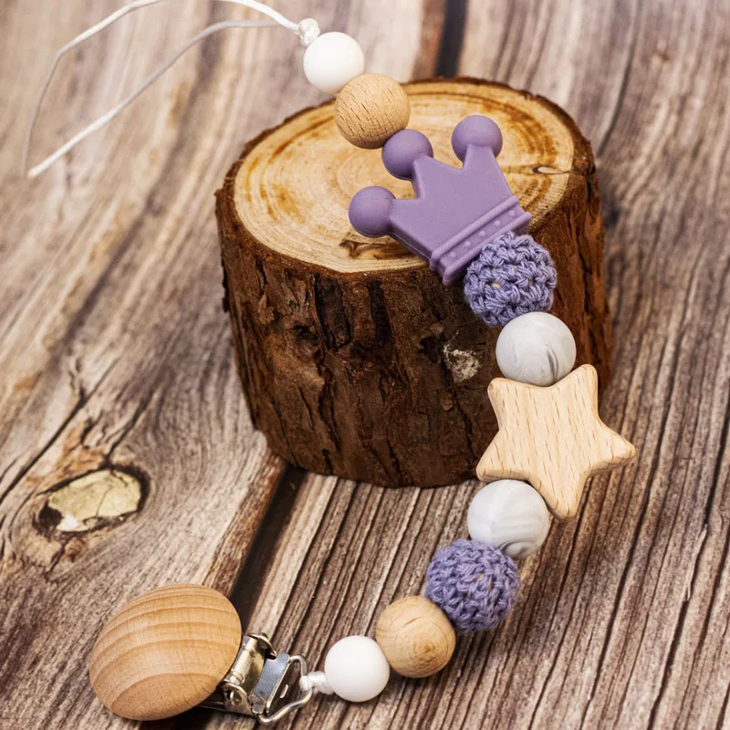 Name Wooden Personalized Baby Pacifier Chain Silicone Bead Dummy Nipple Holder Guard Teether Pendant Newborn Gift Stuff
