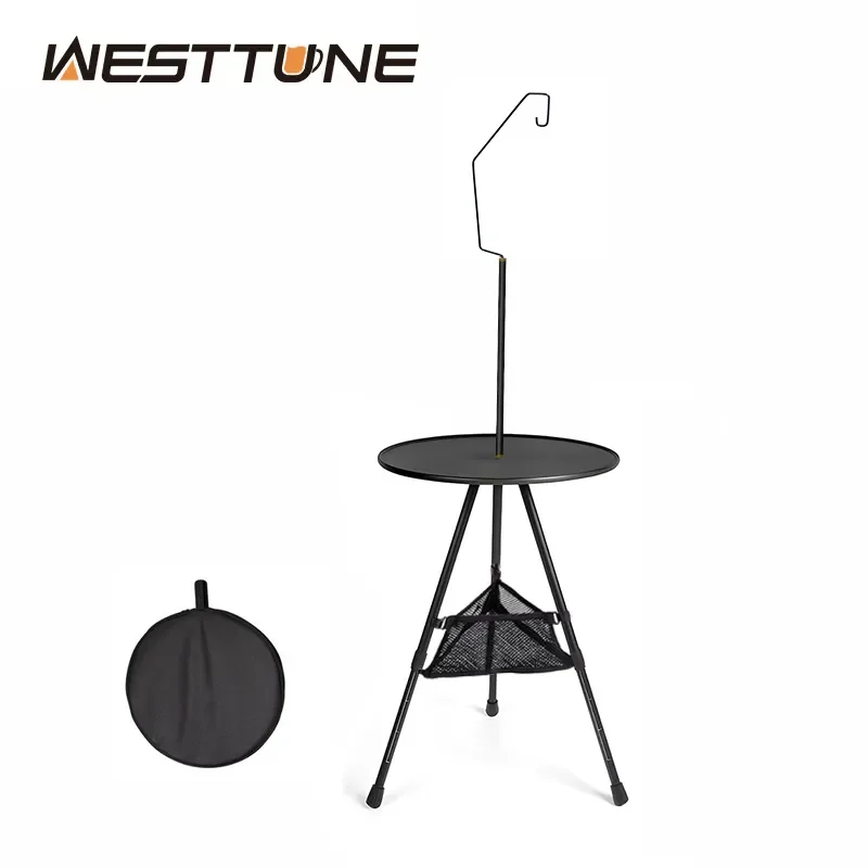 Camping Table WESTTUNE Camping Round Table with Light Stand Ultralight Portable Folding Table with Adjustable Legs for Picnic Indoor/Outdoor