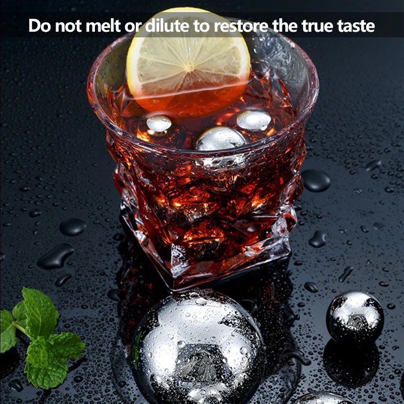 Reusable Stainless Steel Ice Cubes Round Metal Ice Balls Set 1/2/4pcs Drink Beer Cubes Cooler Bar Party Accessories Tools