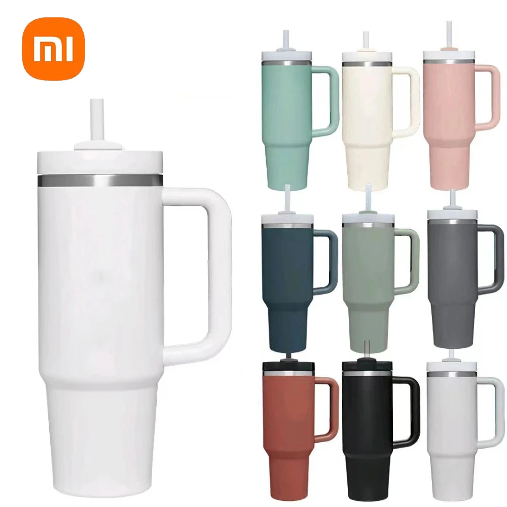 

Стакан Xiaomi 40 унций с ручкой, крышкой и соломинкой, изолированная дорожная кружка из нержавеющей стали, кружка для кофе со льдом для горячей и холодной воды