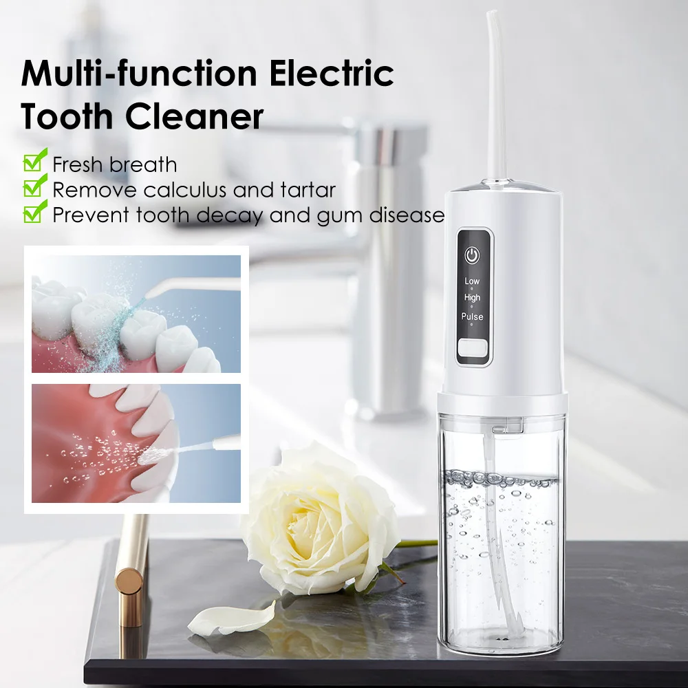 Description Picture 2 of itemOral Irrigator Portable Dental Water Flosser USB Rechargeable Water Jet Floss Tooth Pick 4 Jet Tip 230ml 3 Modes Teeth Cleaner