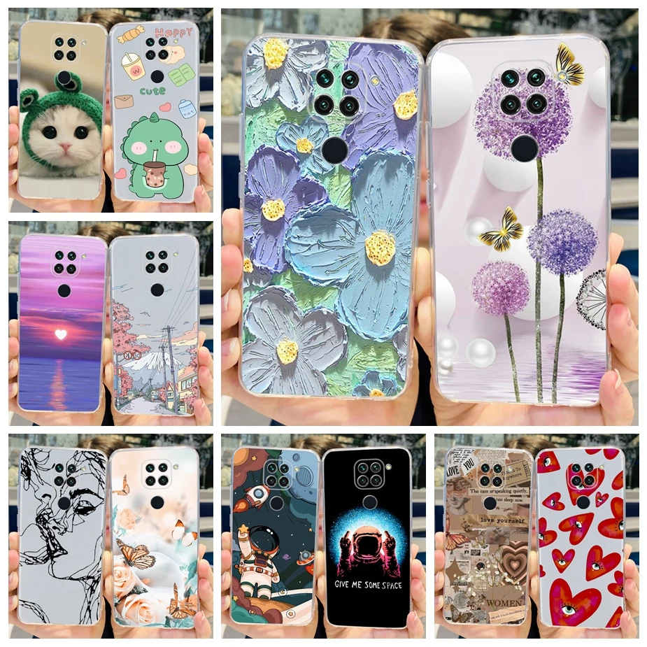 GOGME Cover per Xiaomi Redmi Note 9T 5G + 2 Vetro Temperato, Custodia in Trasparente TPU, [Rinforzare la con Quattro Angoli] Custodia Silicone Morbida TPU Ultra Sottile Case (Viola/Blu