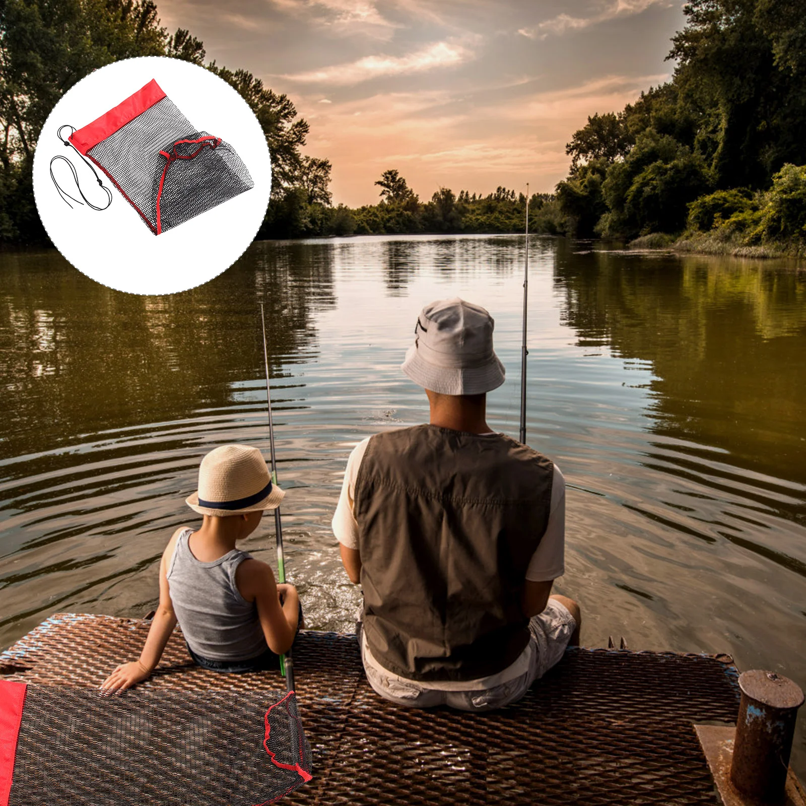 

Diving Fishing Net Bag Outdoor Drawstring Fish Net Portable Fishing Holder With Ground Insert For Camping Traveling Drift Hiking