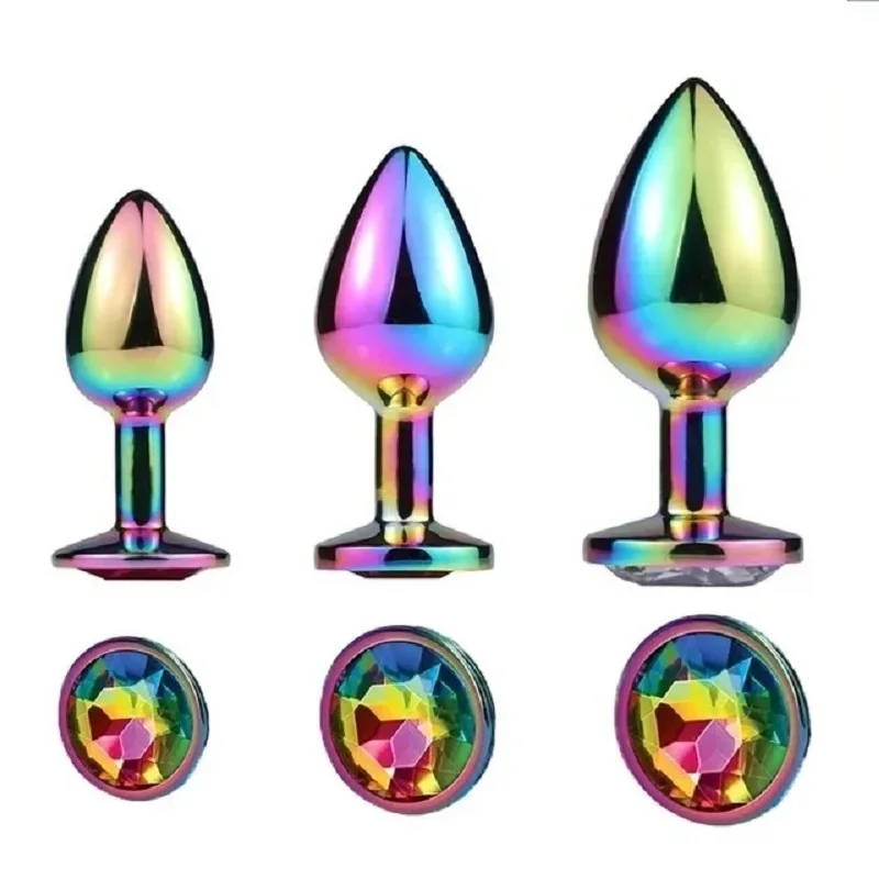 Rose Gold Rainbow Metal Anal Beads Butt Plug Set Colorful Crystal Mini Small Medium Large Anal Plug Jewelry Sex Toy Insert anal plug anal sex toys