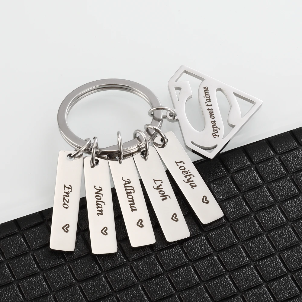 MaiLun Personalisierter Schlüsselanhänger mit Kindernamen, Edelstahl-Bar-Schlüsselanhänger, personalisiertes Vatertagsgeschenk – Detail 8