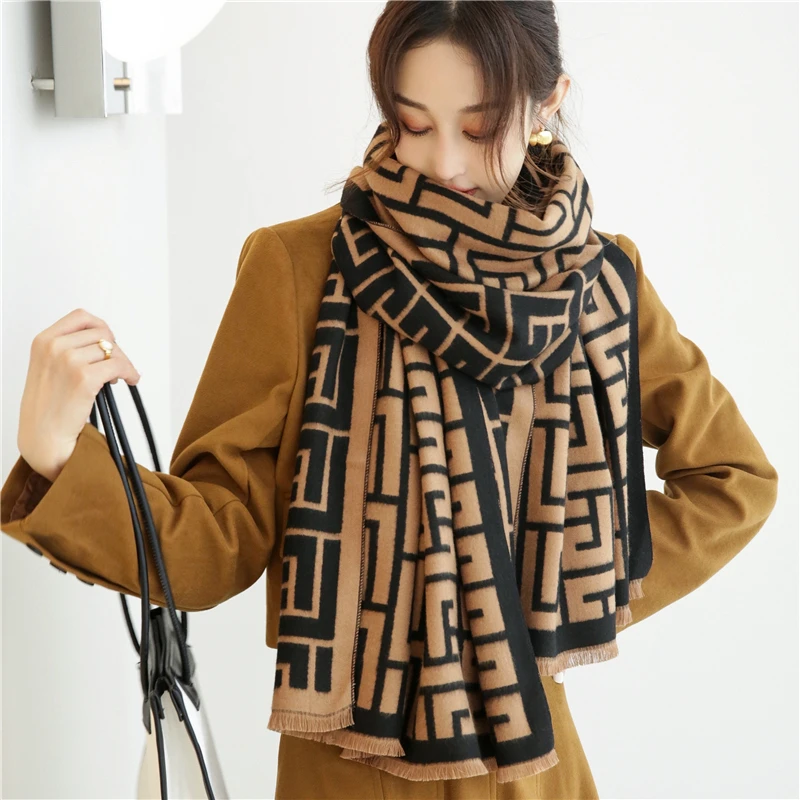 

Print Cashmere Scarf for Women Luxury Thick Warm Winter Shawl Wrap Blanket Ladies Neckerchief Foulard Cape Stoles Poncho