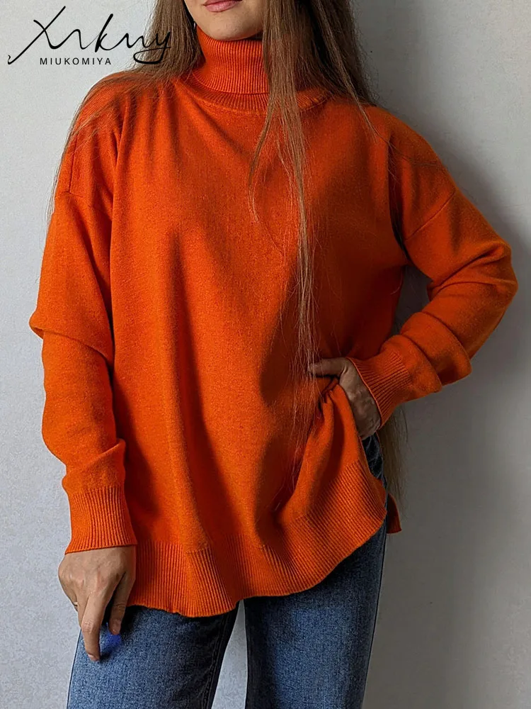 Autumn Winter Women's Sweaters Turtleneck Women Pulovers Side