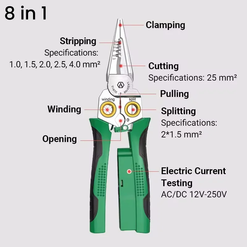 Electrician Pliers Multi-function Wire Stripper 8-in-1 Stainless Steel Needle-nose Pliers with Electrical Measurement Hand Tools 6