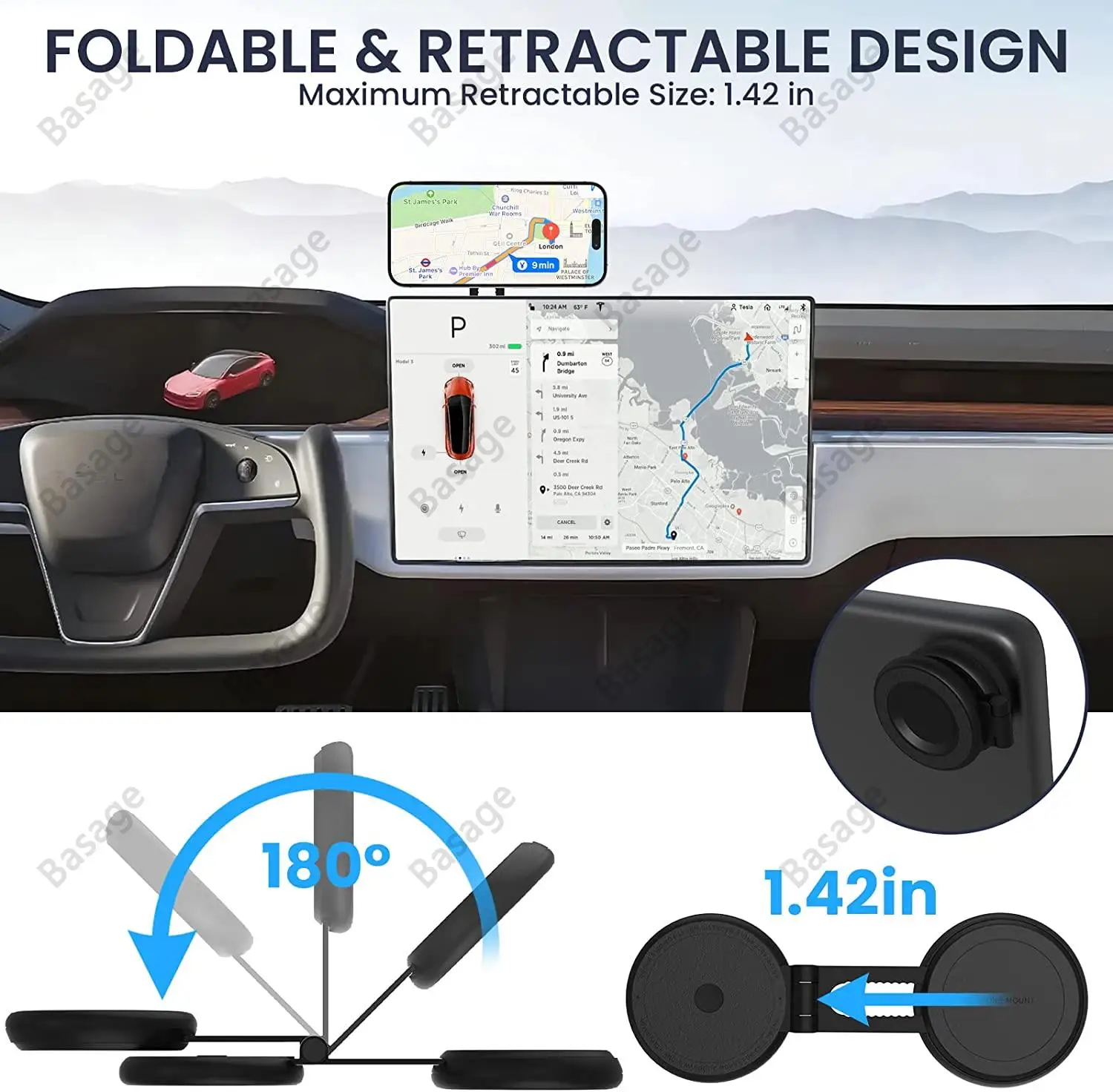 Für magsafe kabelloses schnelles Aufladen magnetischer Autotelefon halter  GPS Navigation Telefonst änder Auto Armaturen brett halterung für Tesla  Modell 3/y - AliExpress