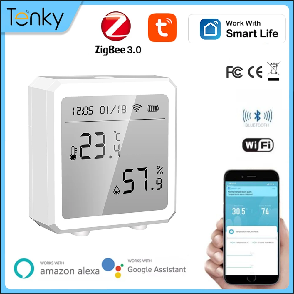 

Tuya Temperature And Humidity Sensor Remote Monitor Alarm Voice Control LCD Screen Smart Home Life Alexa And Google Assistant