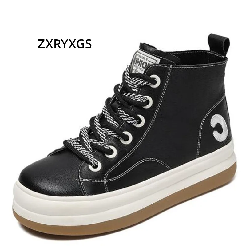 

ZXRYXGS Cross Straps Full Genuine Leather Sneakers Boots Ankle Trendy Shoes 2022 New Autumn Women Boots Fashion Casual Shoes