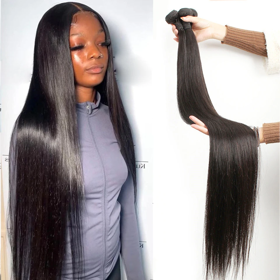 Brazilian Hair Weave Human Hair Bundles 28, 30, 32 inches Bone Straight 100% Raw Virgin Remy Human Hair Extension 1, 3, 4 Bundles Weft Mallzona