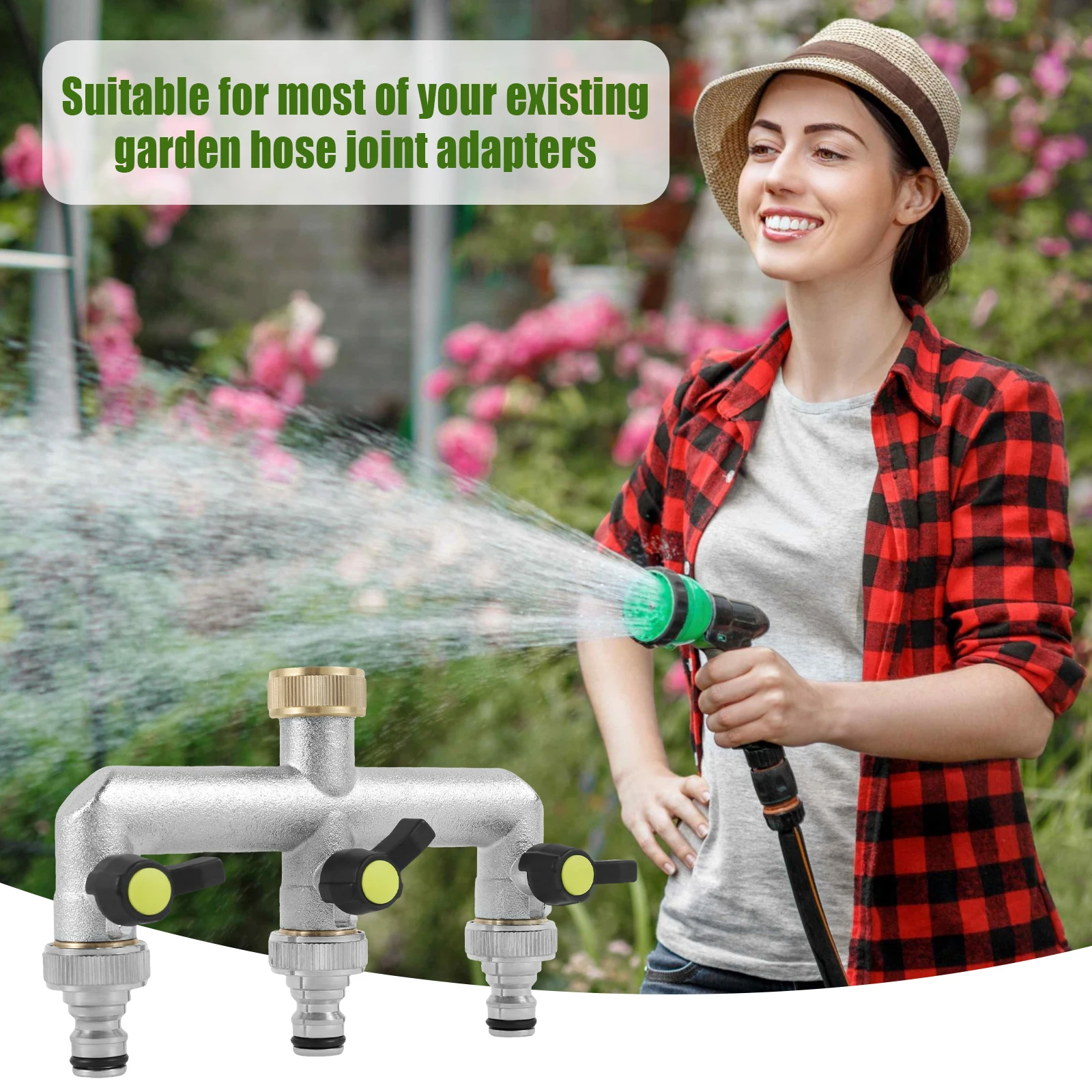 Zinc Alloy Silver 3 Way Hose Splitter Faucet For Garden Watering