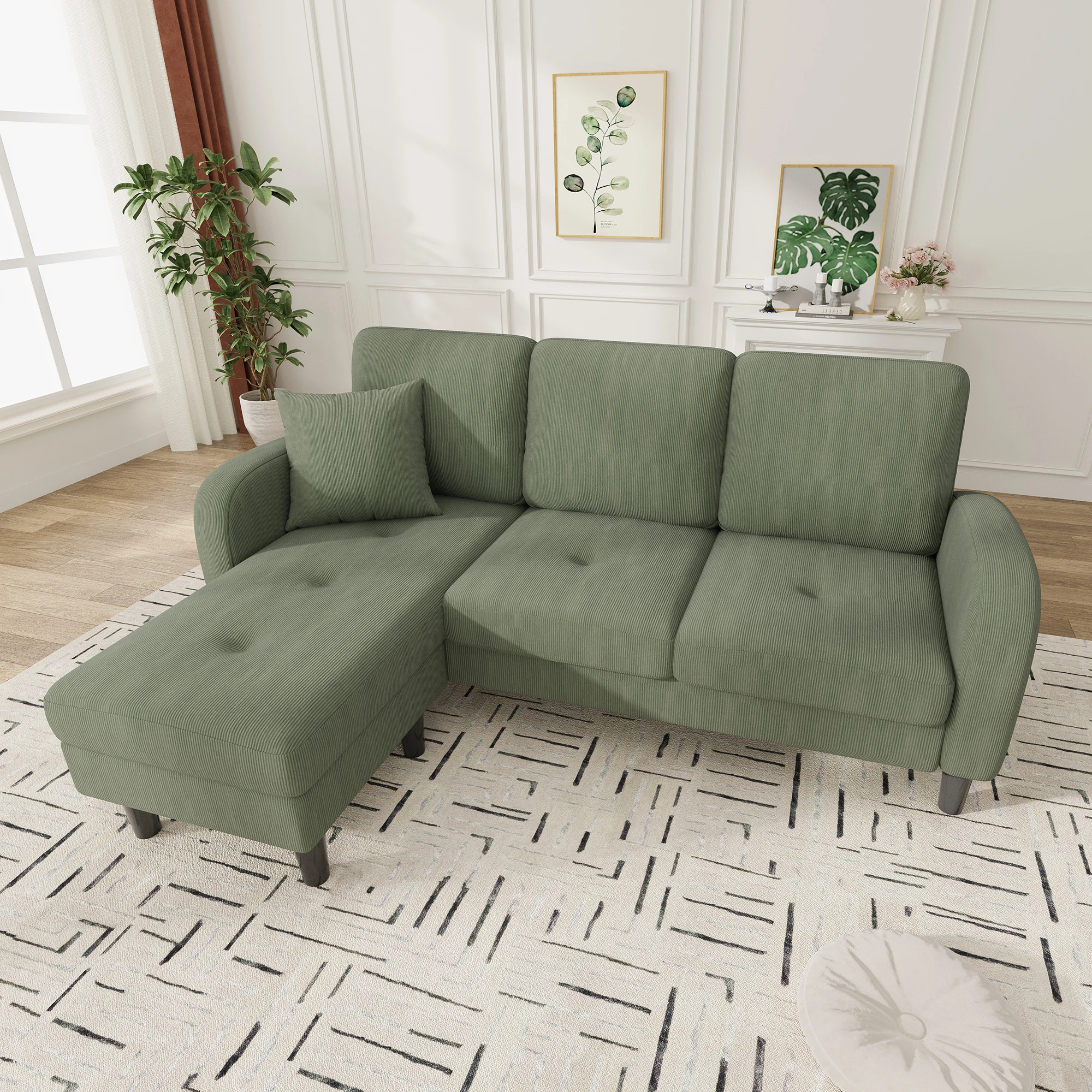 KOMHTOM L Formiges Ecksofa Mit Chaiselongue 3 Sitzer Sofa Atmungsaktiver Baumwoll Leinenstoff Kunststoffbeine Modulares Design – Detail 8