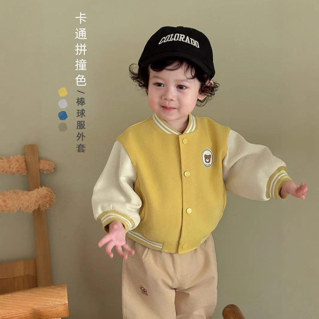 Children's Labeling Baseball Jacket 2025 New Autumn Boys' Fashion Korean Edition Splicing Coat Baby Bear Top