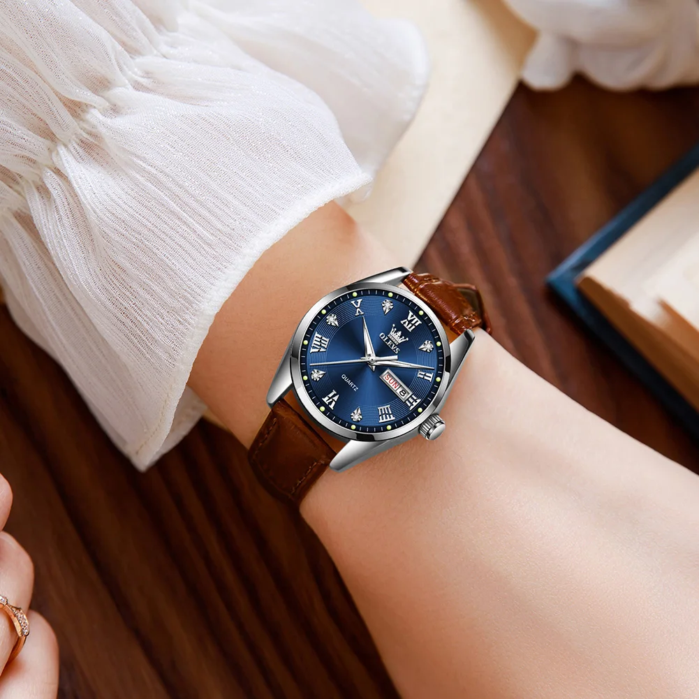 OLEVS Best Selling Original Leather Strap Waterproof Woman Watch Luminous Calendar Business Fashion Quartz Women's Wristwatch 5