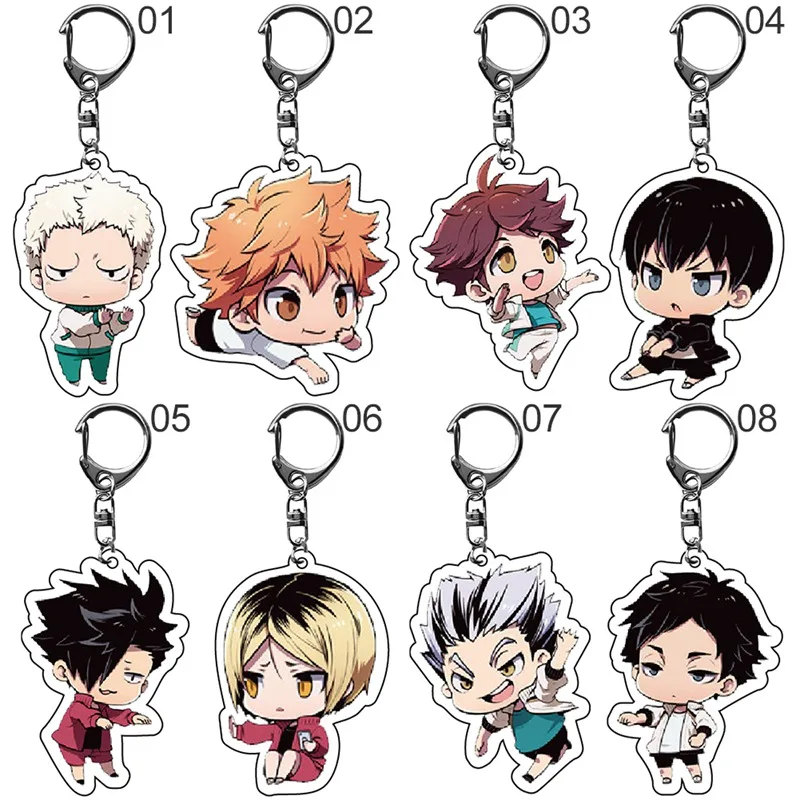 100 Styles Anime Volleyball Boy Keychain Cartoon Haikyuu Kageyama Hinata Kenma Kozume Acrylic Figure Keyring Bag Pendant