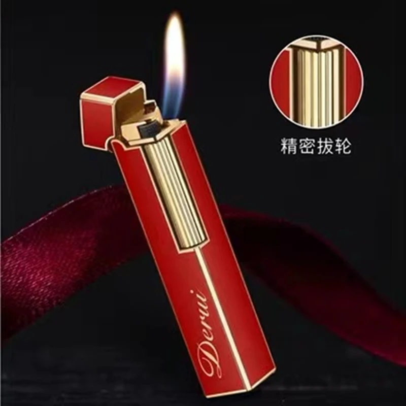 Derui-女性のためのレトロな金属製ガスライター,スライディング