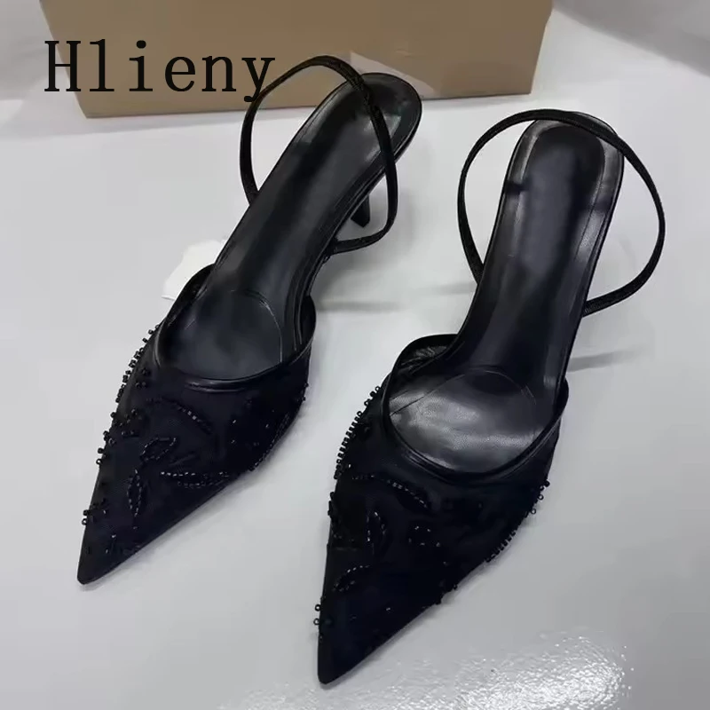Hlieny Woman Designer Embroidery Flowers Mesh Pointed Toe White High Heels Mules Sandals Women Pumps Shoes Sexy Stilettos Mujer 2
