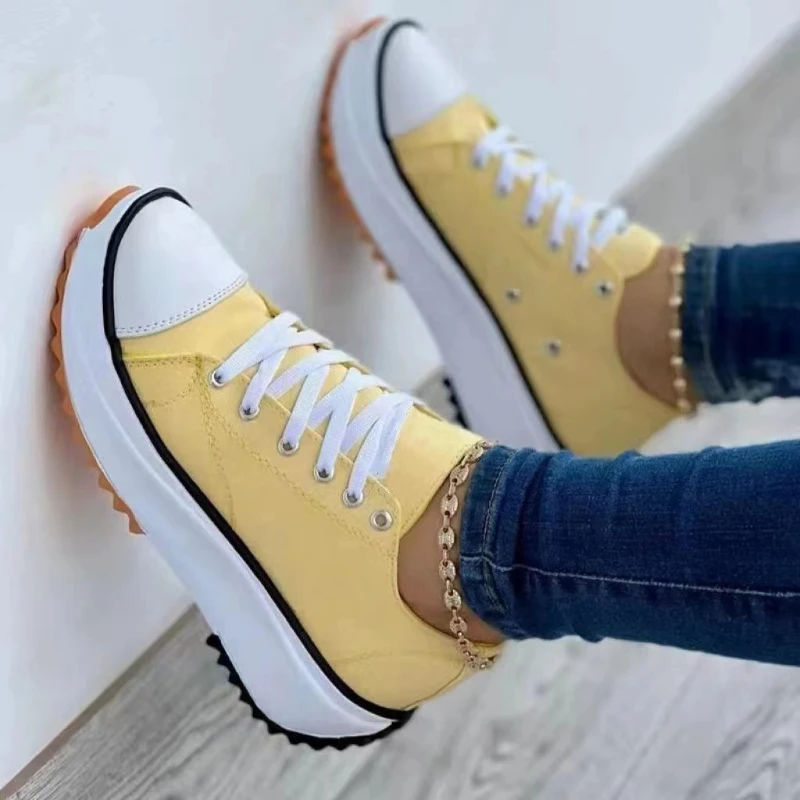 Summer New Women Fashion Casual Shoes Plus Size 42 Woman Platform Canvas Breathable Sport Shoes Female Lace Up Tennis Sneakers 4