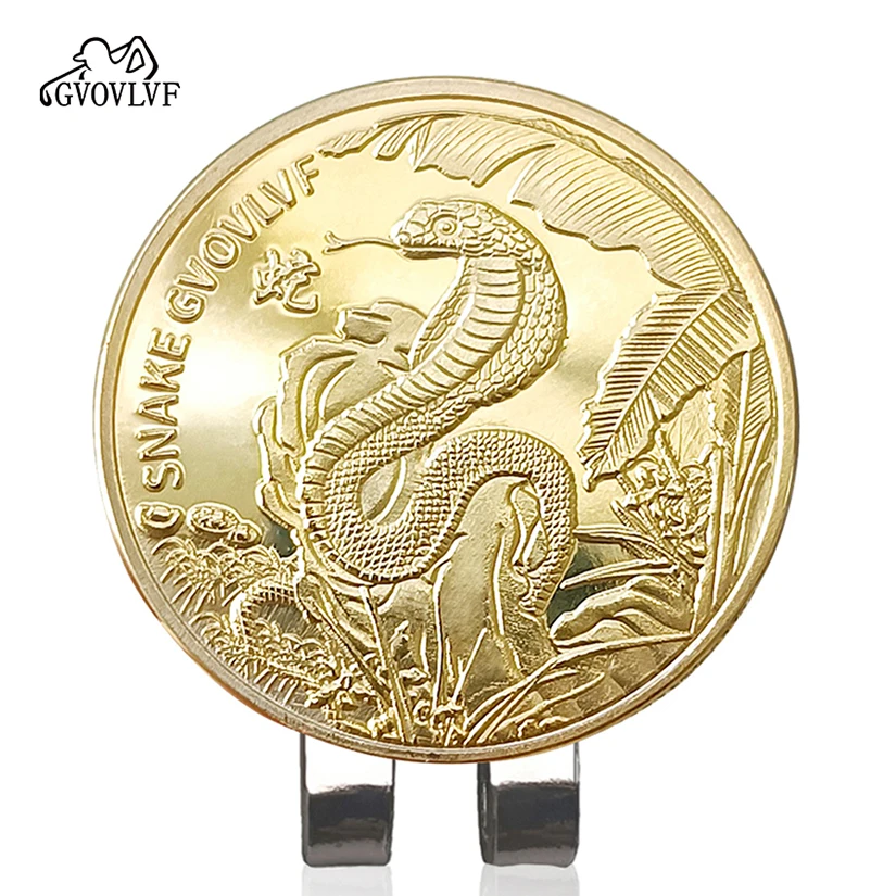 Removable Golf Ball Marker year of the Golden Snake With Magnetic Cap Clips Gift For Golfer Boys Girl Alloy Marker Gift Golf Ball Mark Golf Hat Clip