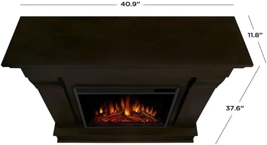 Traditional Solid Wood Indoor Electric Fireplace Mantel Heater with Remote Control, Adjustable Led Flame, 1500W in Dark Walnut 6