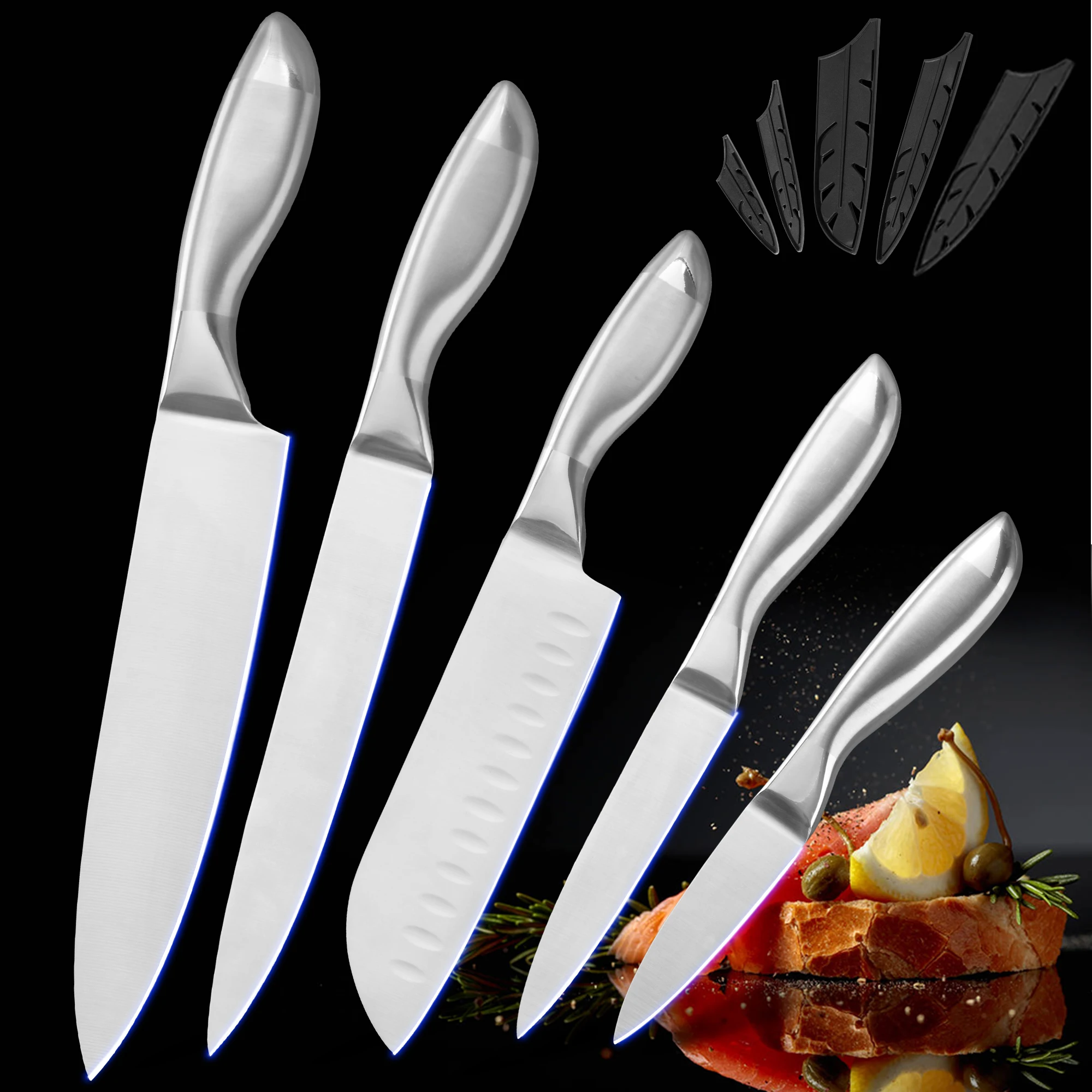 

XYj Stainless Steel Knives Set 5pcs/6pcs Kitchen Knife Kit Chef Slicing Santoku Bread Utility Paring Knife With Free Gift Covers