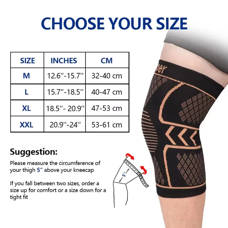 Copper knee support pad braces compression knee sleeve arthritis joint pain relief sports fitness workout running unisex