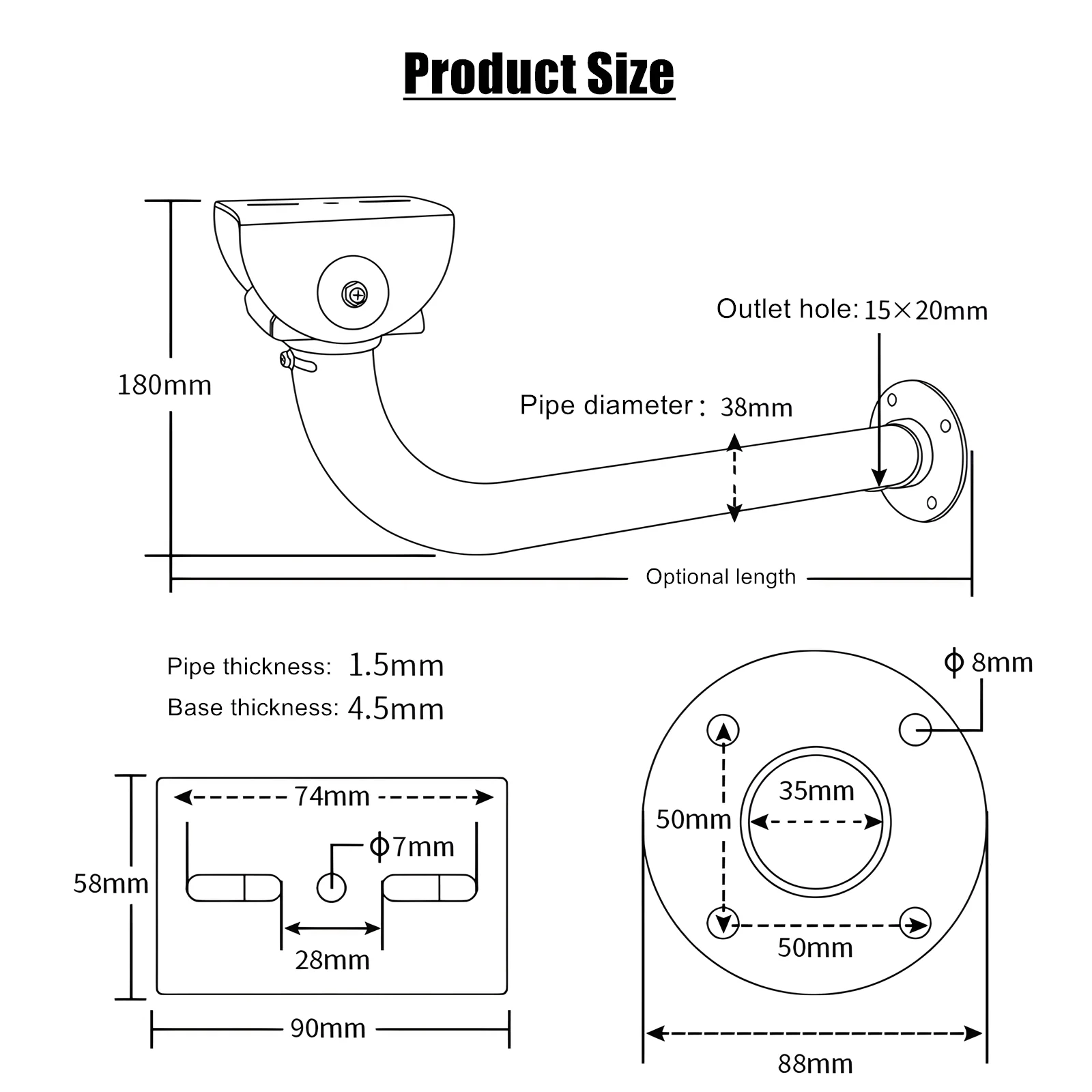 L Type 17cm 25cm 30cm 40cm 50cm 60cm Optional Universal Hikvision Dahua CCTV Camera Holder Stand Wall Mount Long Arm Bracket