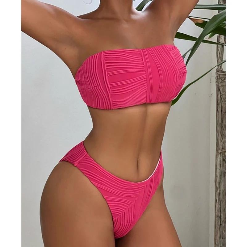 

Sexy Strapless Bikini Set Swimwear Women Push Up Swimsuits 2023 Mujer Summer Beachwear Solid Bathing Suits Female Bather biquini