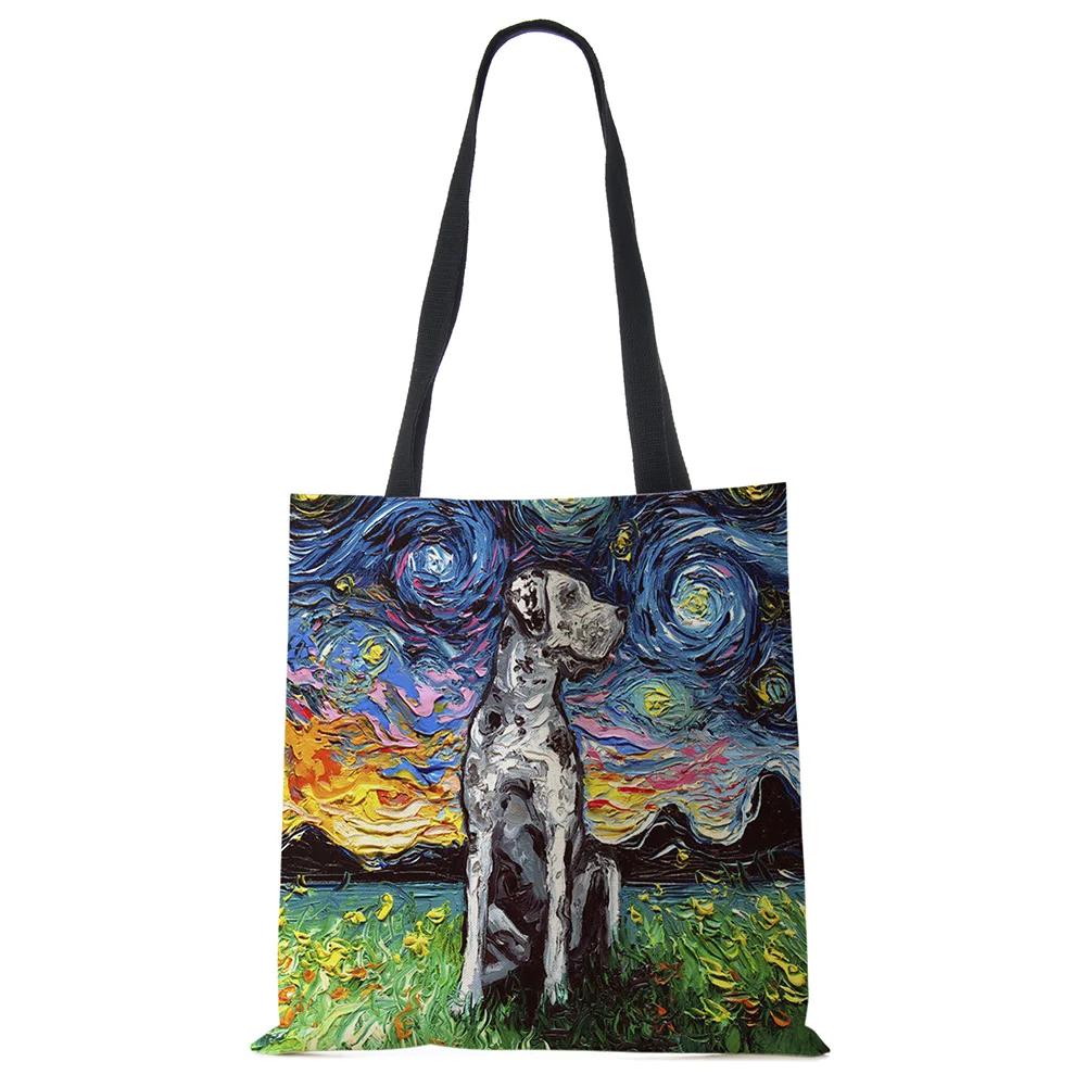 lion dog canvas tote: stylish & eco-friendly bag