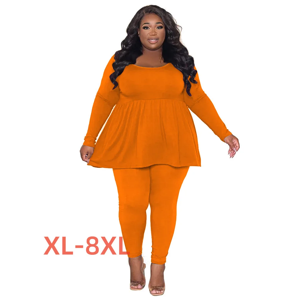 

Plus Size 4xl 5xl 6xl 7xl 8xl Long Sleeve T-shirt Evening Sexy Club Formal Two Piece Set for Women